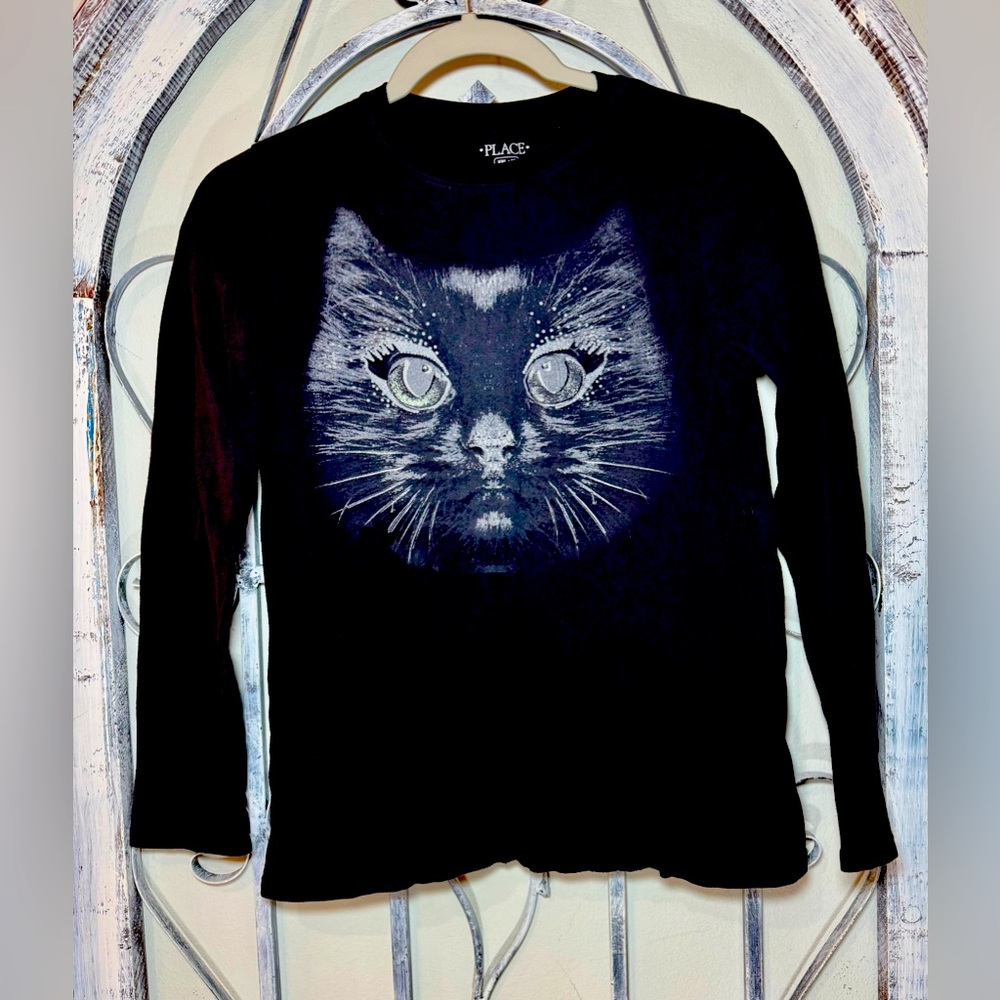 Children’s Place Black Long Sleeve Cat Graphic Shirt #1089
